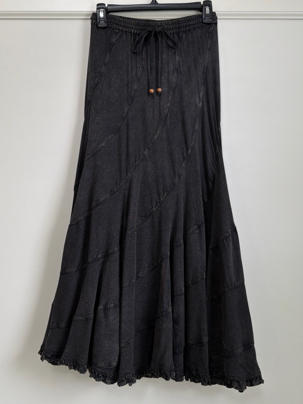 Young Threads Charcoal Bias-Panel Midi Skirt Stonewashed Ruffled Hem NWT S